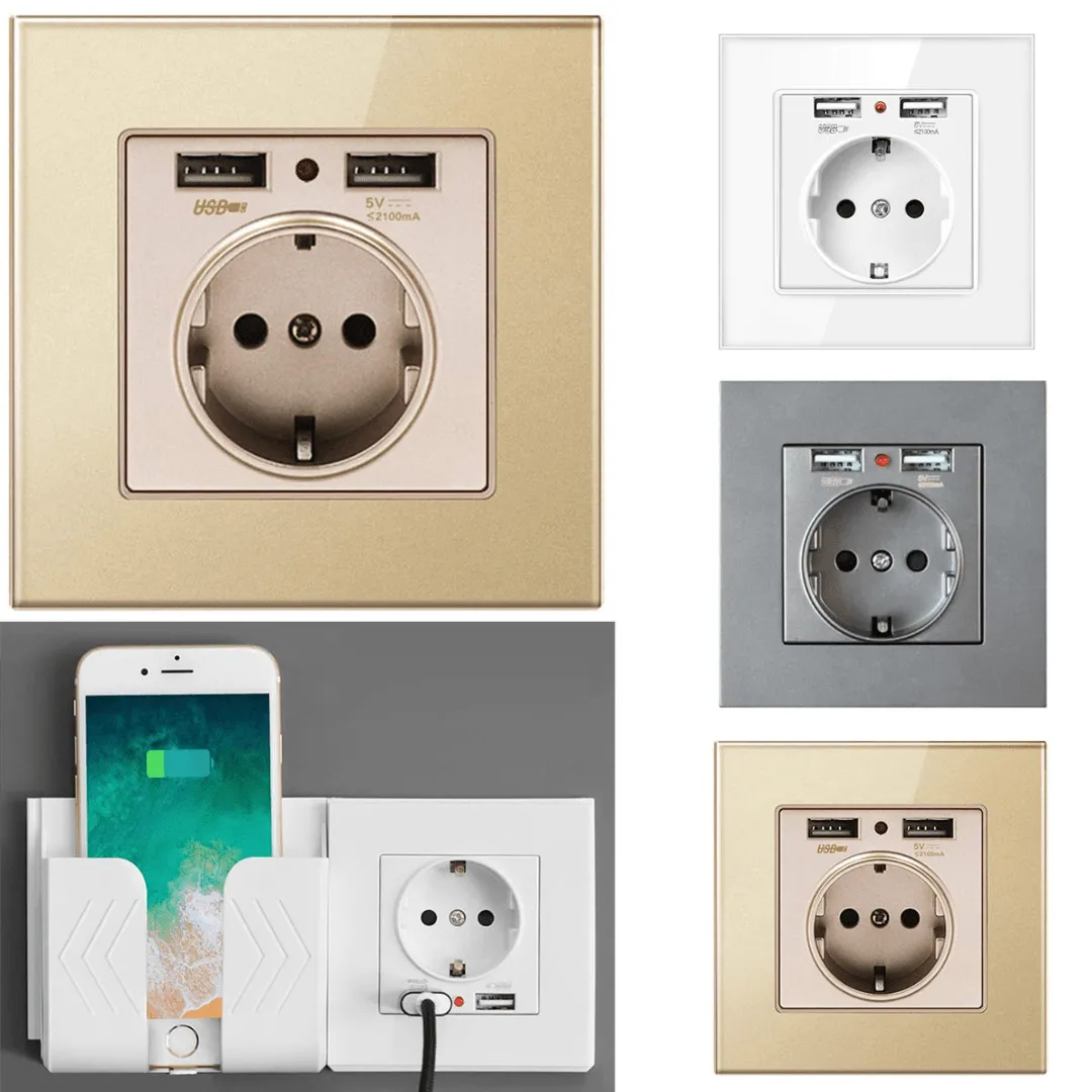Prise électrique murale avec ports USB intégrés 5V/2,1A (colleur aléatoire)