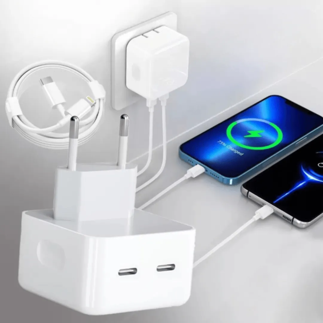 Chargeur 35 W double USB-C avec câbles pour recharge rapide tous appareils