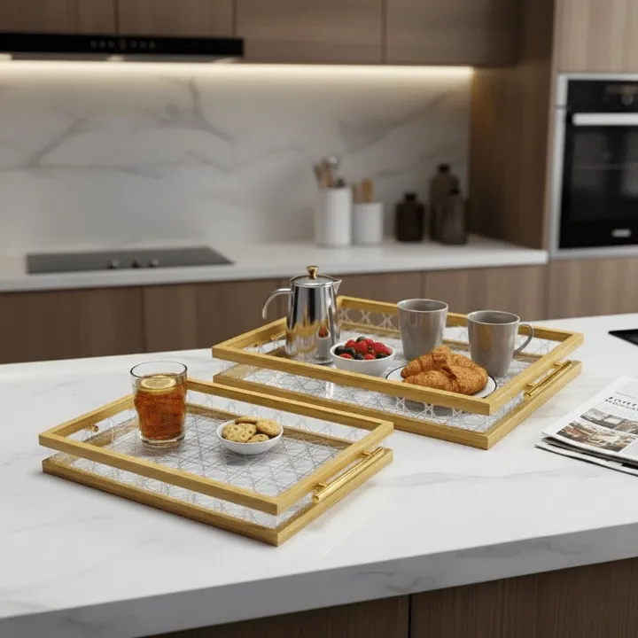 Set de 2 plateaux de service élégants et pratiques pour boissons et pâtisseries