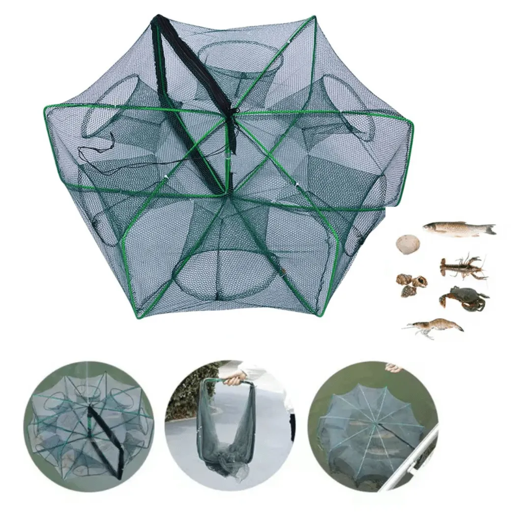 Filet de pêche pliable 40 cm à 6 ouvertures, en nylon durable, forme hexagonale/octogonale