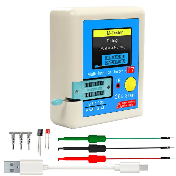 Testeur électronique T7 – transistors, diodes, triodes, condensateurs, LCR, ESR, NPN, PNP, MOSFET
