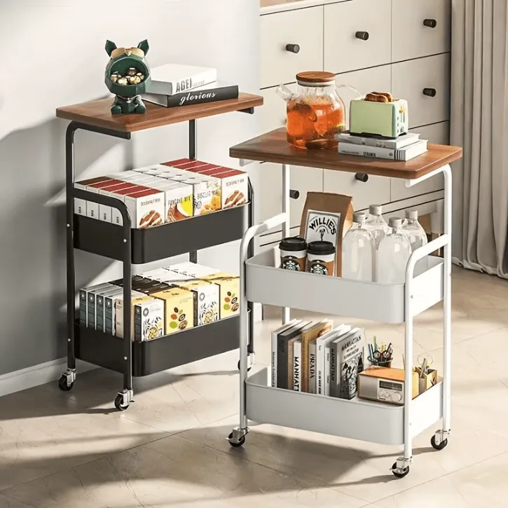 Chariot à 2 niveaux sur roulettes – rangement mobile solide et moderne pour maison ou bureau (colleur aléatoire)