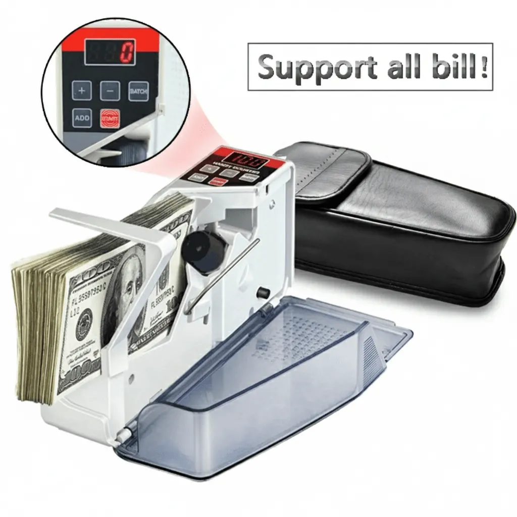 Machine portable de comptage de billets avec détection de faux – Appareil compact pour compter l’argent rapidement