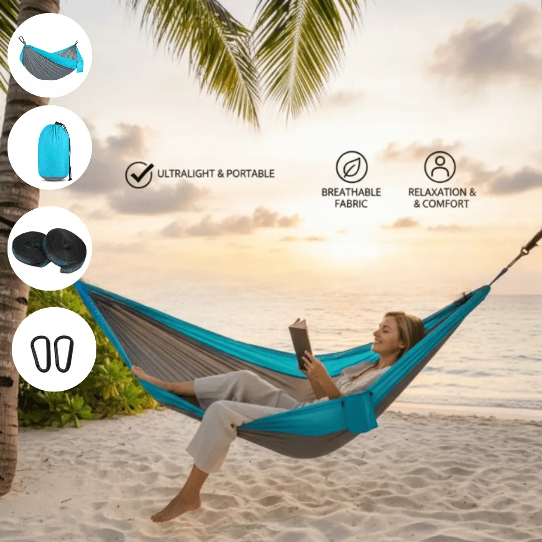Hamac portable de camping avec sangles et sac de transport – idéal pour extérieur et intérieur