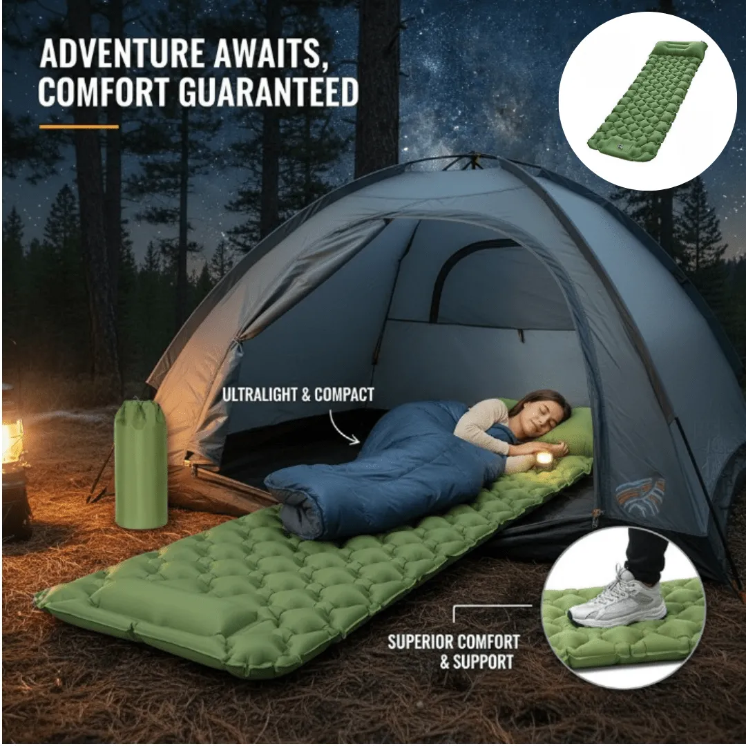 Matelas de camping gonflable léger avec oreiller intégré pour activités en plein air