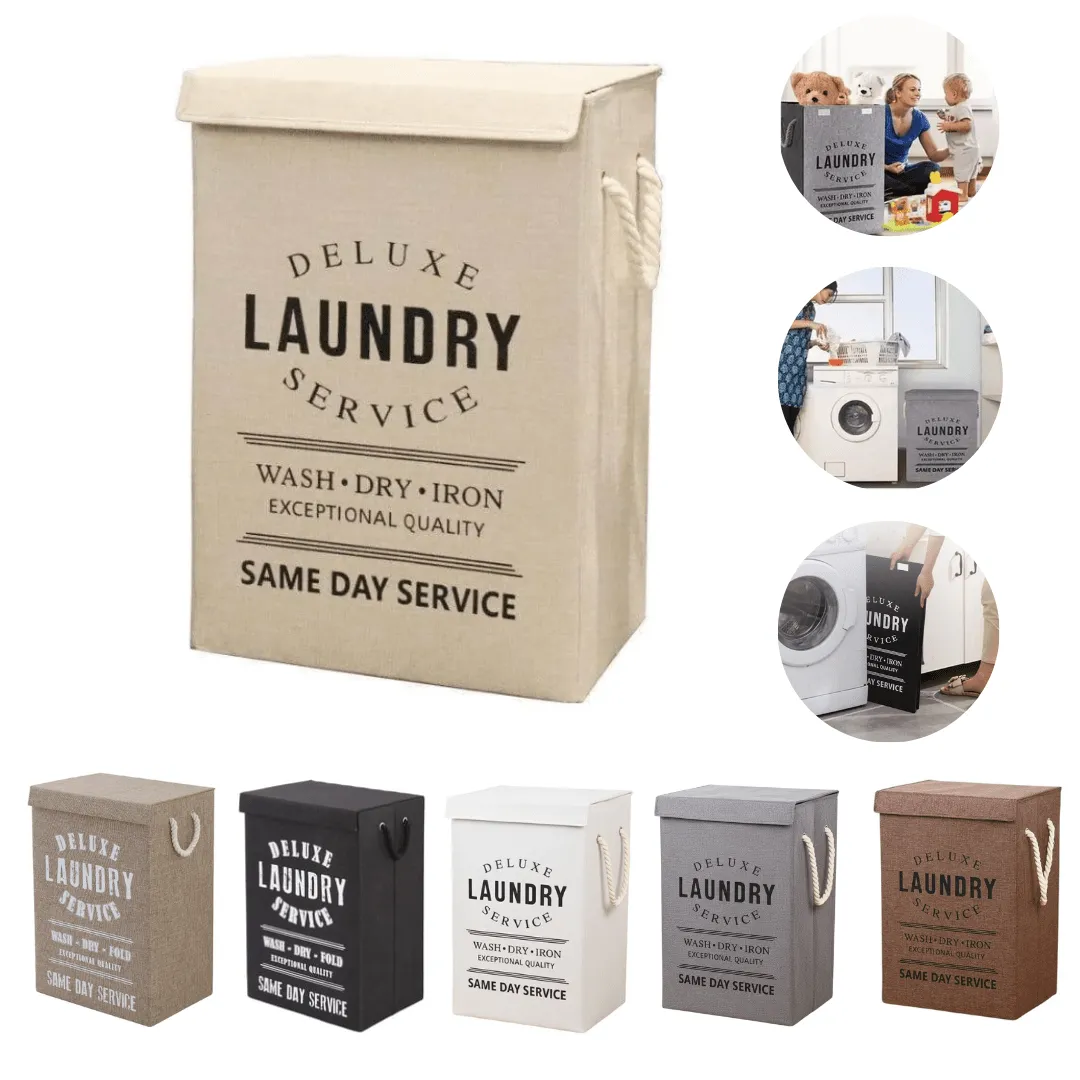 Panier à linge pliable grande capacité avec couvercle et poignées en corde (colleur aléatoire)