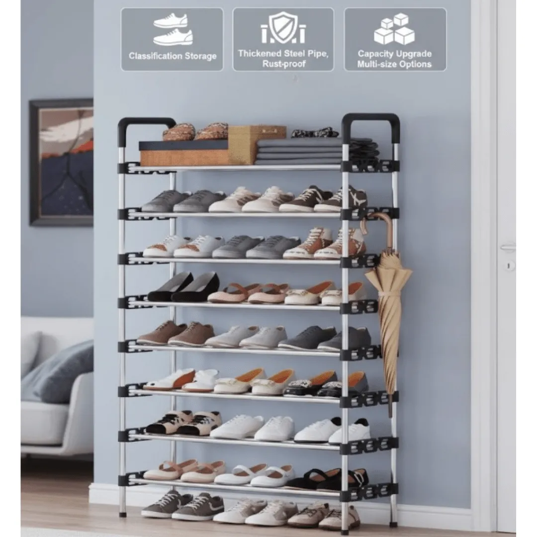 Meuble de rangement pour chaussures à 8 étages en métal – idéal pour entrée, salon ou chambre