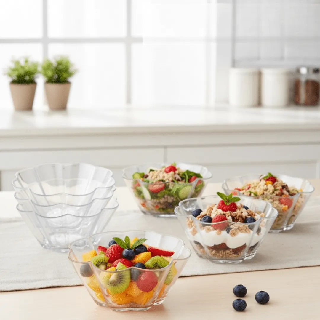 Ensemble de 6 assiettes en verre transparent – Assiettes réutilisables pour desserts et en-cas