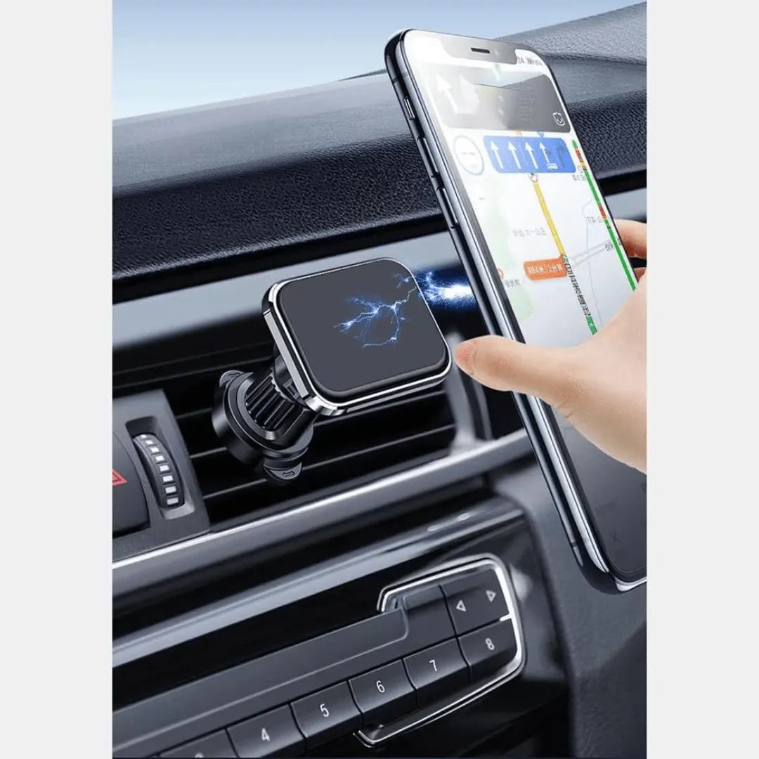Support magnétique de téléphone pour voiture, rotatif à 360° et fixation stable.