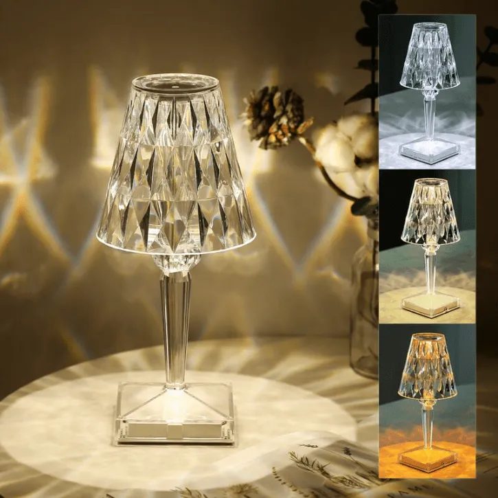 Lampe de table en cristal avec commande tactile pour chambre et salon (couleur aléatoire)