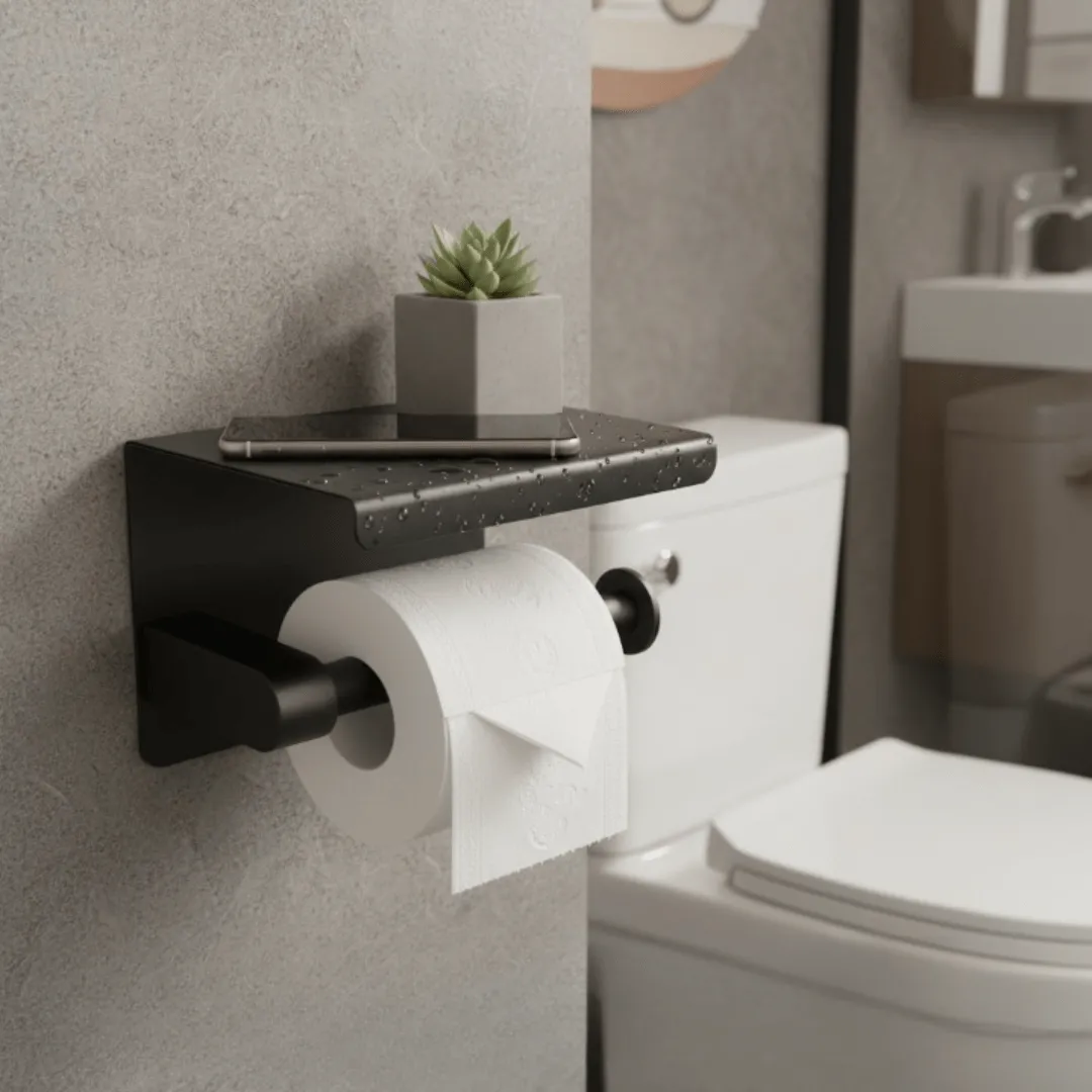 Porte-papier toilette avec couvercle et support pour téléphone