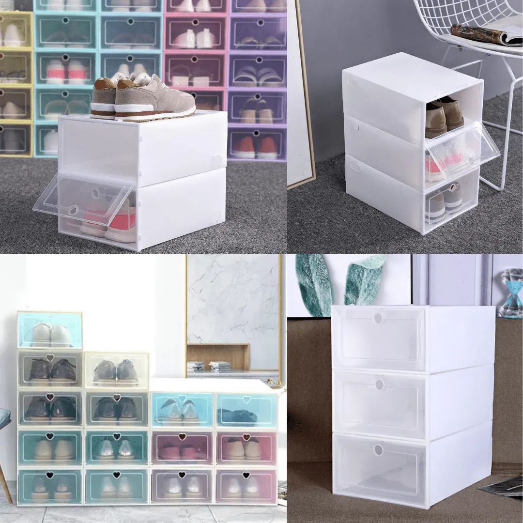 3 Boîtes à chaussures transparentes, pliables et empilables pour un rangement pratique (colleur aléatoire).