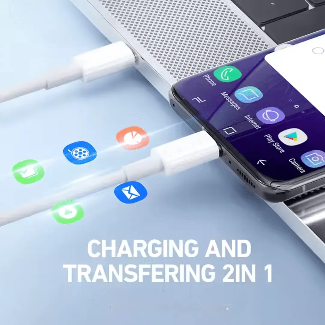 Câble USB-C vers USB-C 65W, charge rapide et transfert de données.