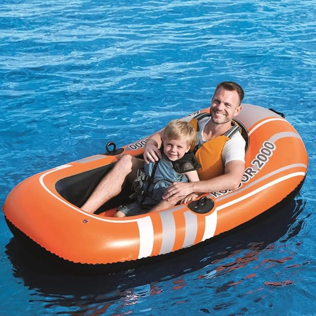 Canot gonflable 1,55 m x 97 cm, idéal pour loisirs aquatiques.