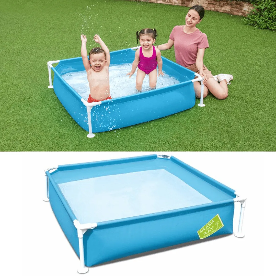 Piscine carrée pour enfants avec cadre métallique – 122 x 122 x 30,5 cm, idéale pour les tout-petits