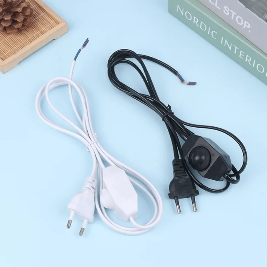 Câble électrique 1,80 m avec variateur, interrupteur et prise EU pour lampe de bureau (couleur aléatoire)