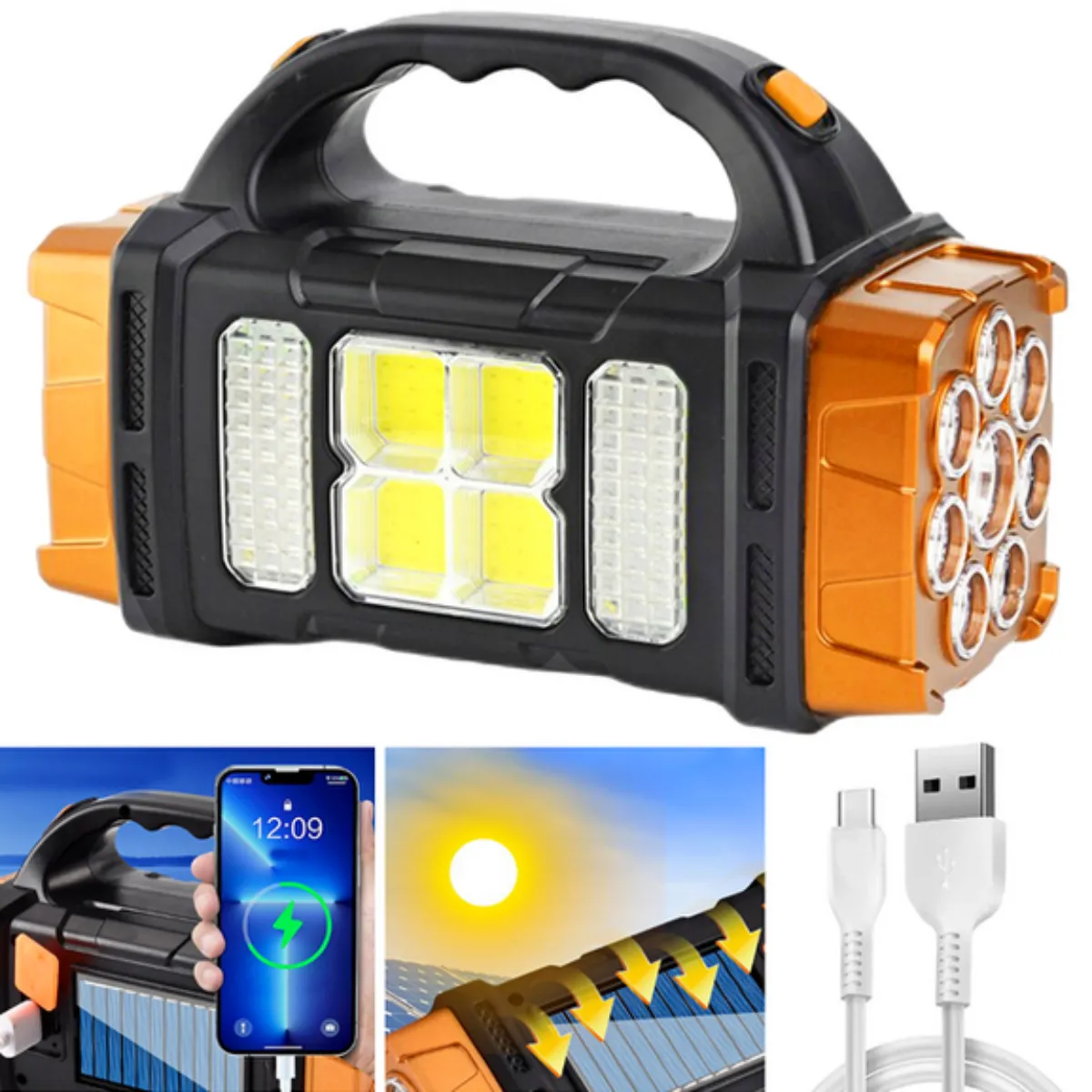 Lampe Solaire Multifonctionnelle de 38W avec Recharge USB et Plusieurs Modes d'Éclairage