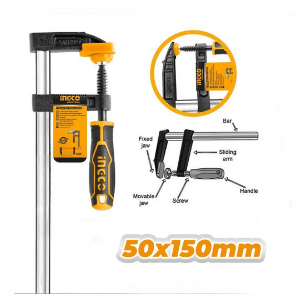 Serre-joint à vis Ingco de type F - Capacité de serrage 50 x 150 mm
