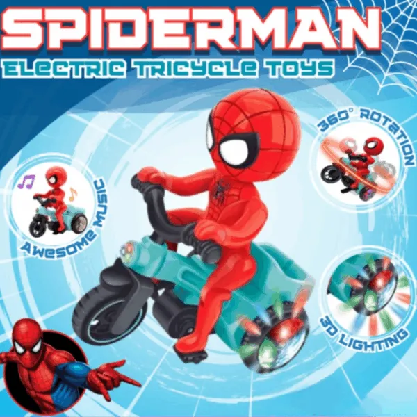 Figurine Spider-Man à vélo avec effets sonores et lumineux pour enfants
