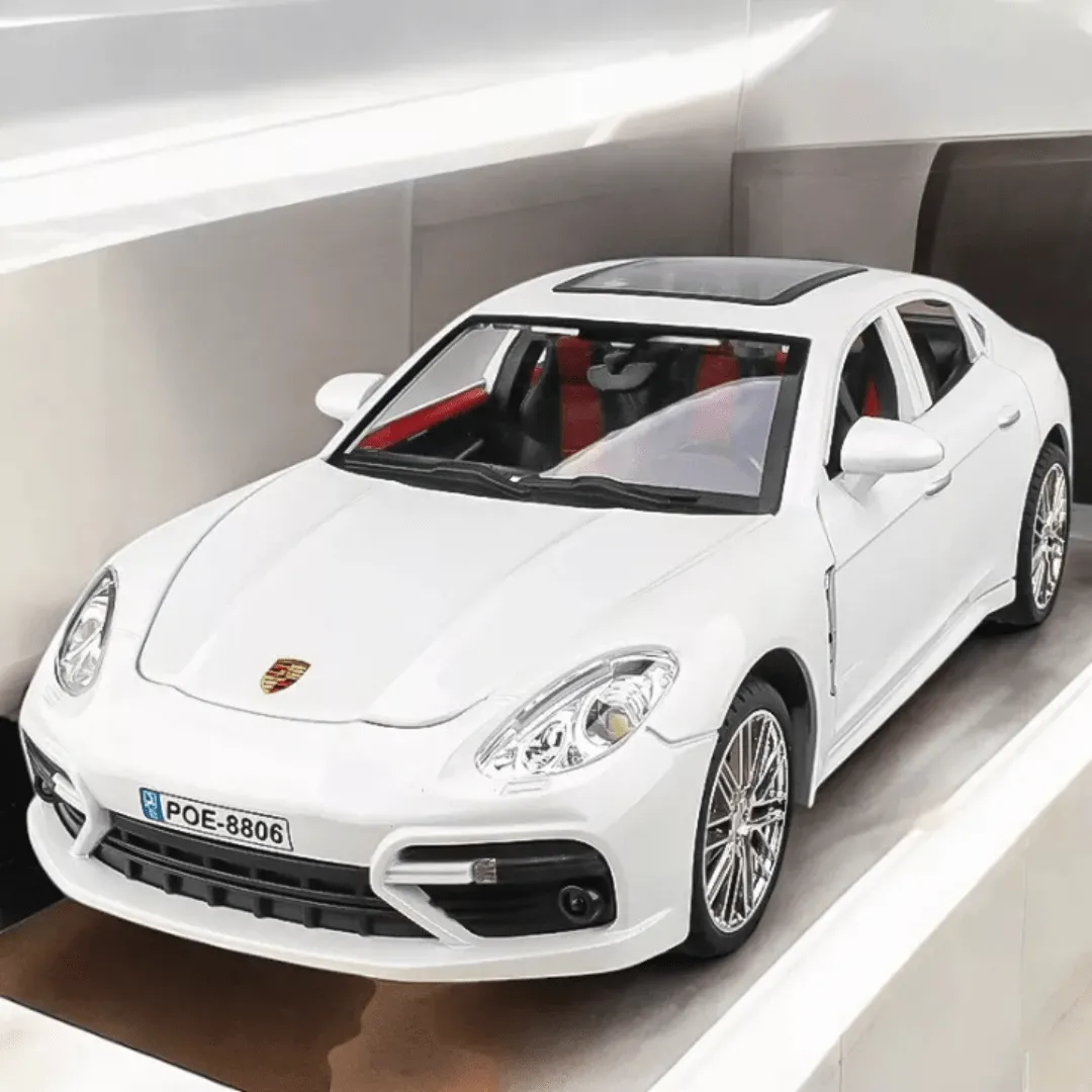 Voiture jouet Porsche sportive à l’échelle 1/18 avec lumière et son, en alliage métallique