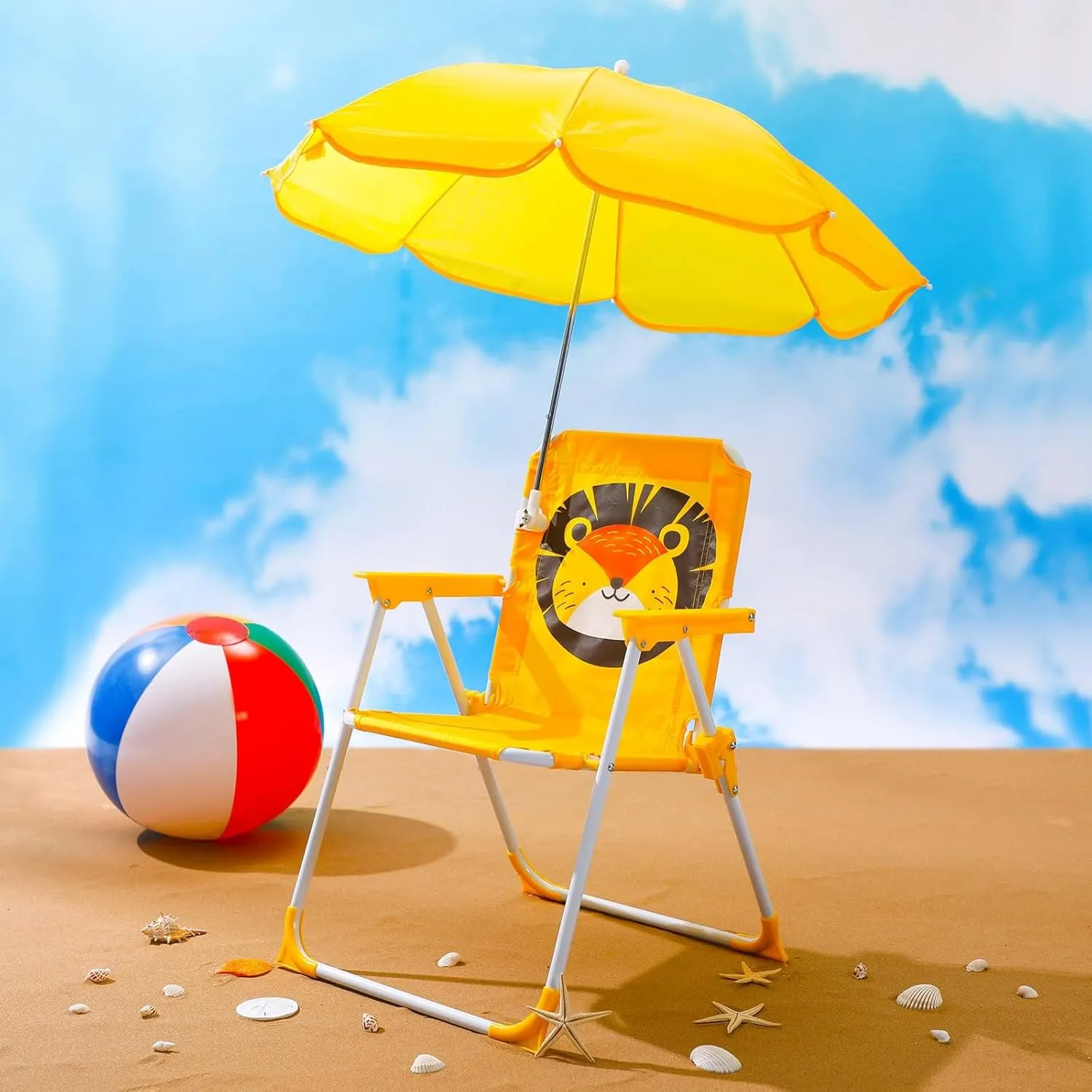 Chaise pliante pour enfants avec ombrelle intégrée, pratique pour l’extérieur.
