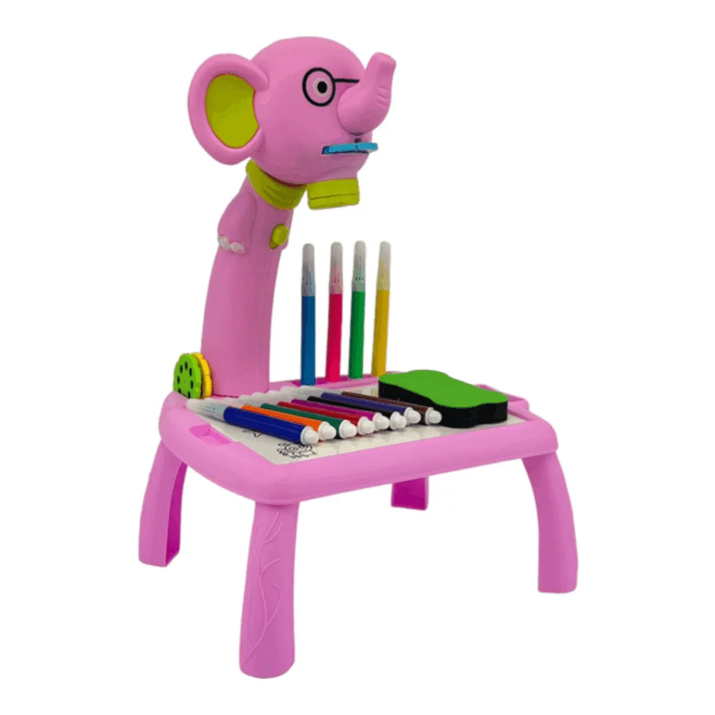 Mini Table de dessin éléphant pour enfants avec projecteur et feutres