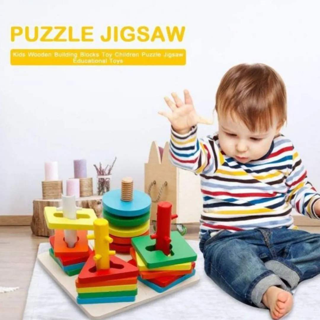 Blocs éducatifs en bois à formes géométriques, méthode Montessori.