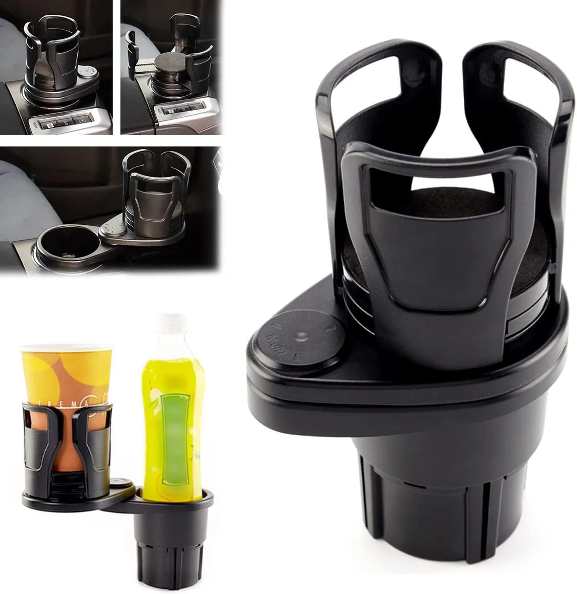 Porte-gobelet 2 en 1 multifonctionnel avec rotation complète à 360°, adaptable
