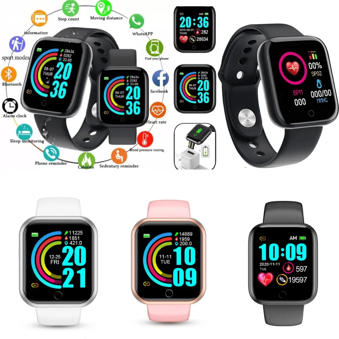 Montre connectée Bluetooth – Suivi activité, cœur et pression, compatible Android/iOS (colleur aléatoire)
