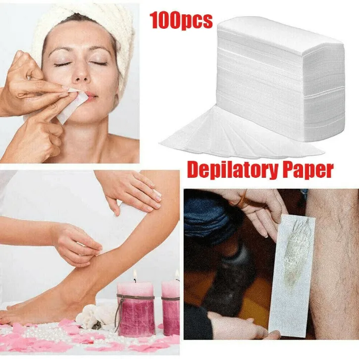 Pack de 100 bandes jetables en papier de cire non tissé prédécoupées.