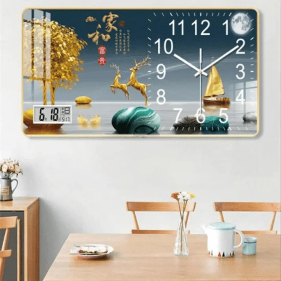 Horloge murale horizontale rectangulaire, décoration moderne et silencieuse pour salon.