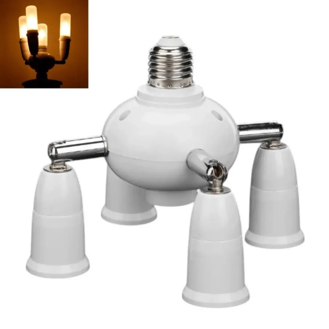 Diviseur d'ampoules LED ajustable à 4 têtes avec base blanche et support de prise.