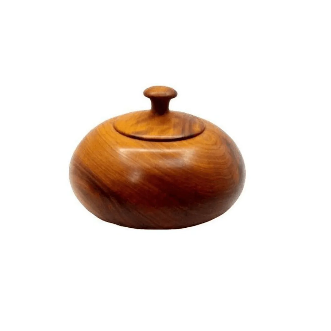 Boîte circulaire en bois de thuya pour rangement de bijoux.