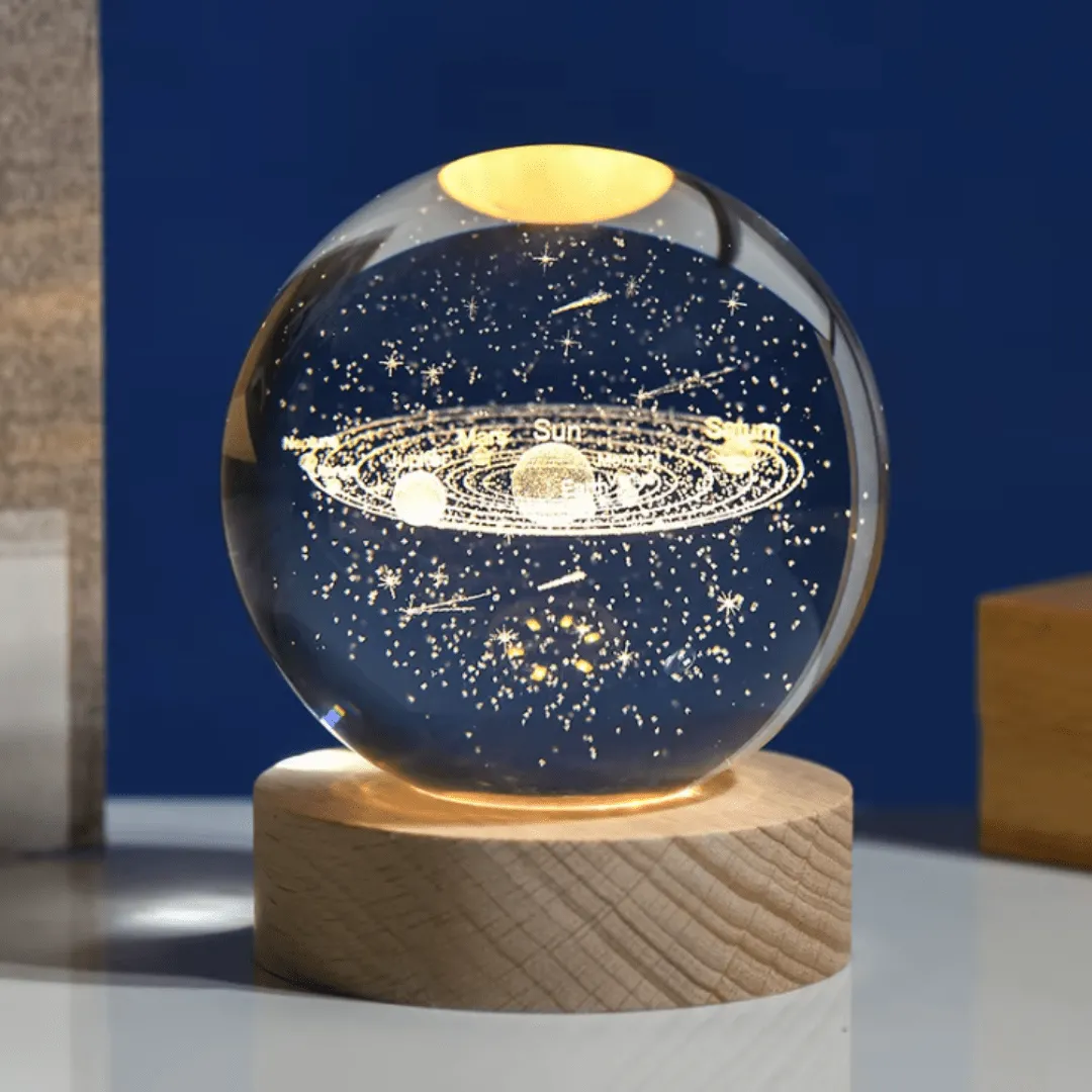 Lampe LED astronaute de nuit, sphère en cristal gravée, décoration pour Noël.