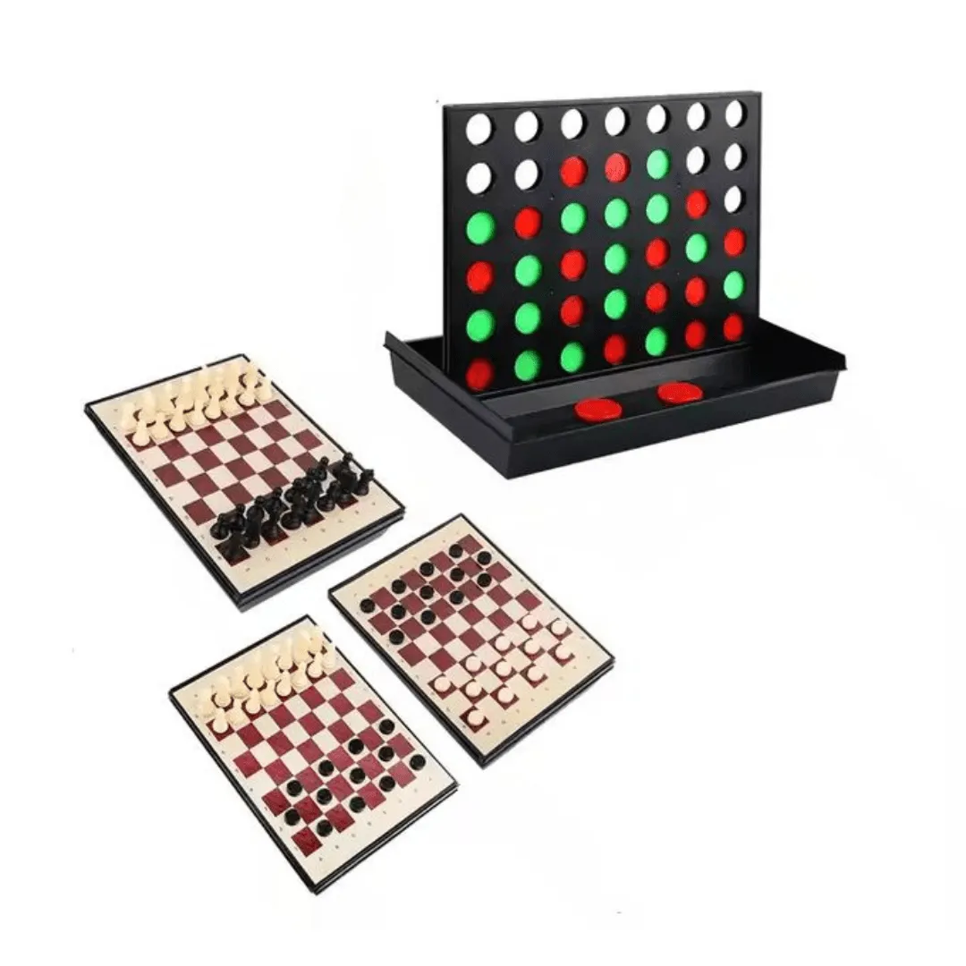 Coffret 4 en 1 – Dames, Échecs, Backgammon et Jeux de société.