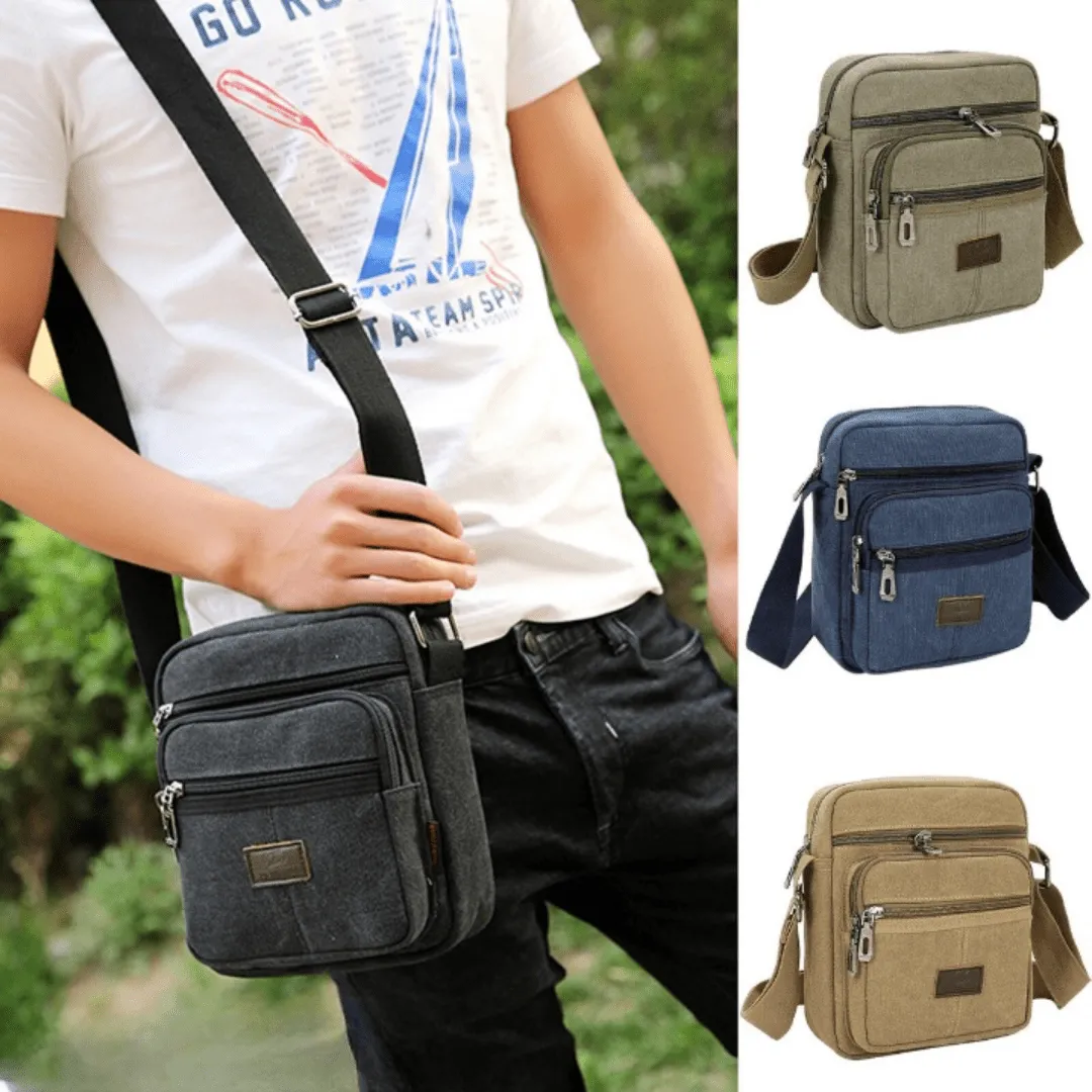 Sac bandoulière en tissu à poches multiples, style décontracté (colleur aléatoire).