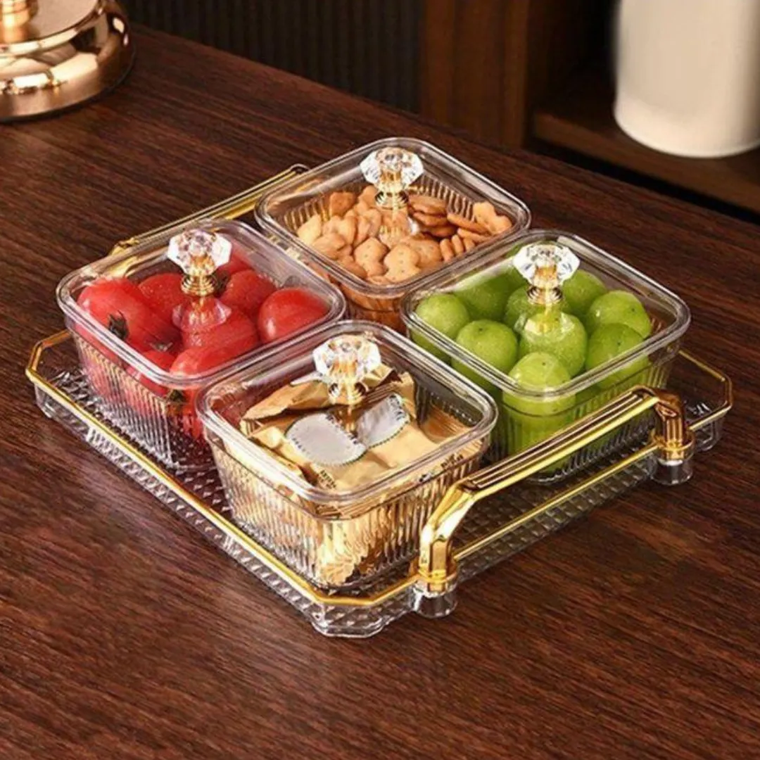 Ensemble de 4 petits bols avec plateau, idéal pour servir de l'huile, du beurre, de l'amlou et du miel.