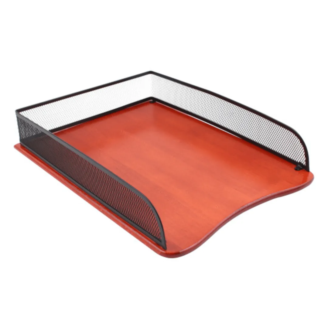 Plateau de bureau élégant en métal et bois, empilable pour plus de praticité