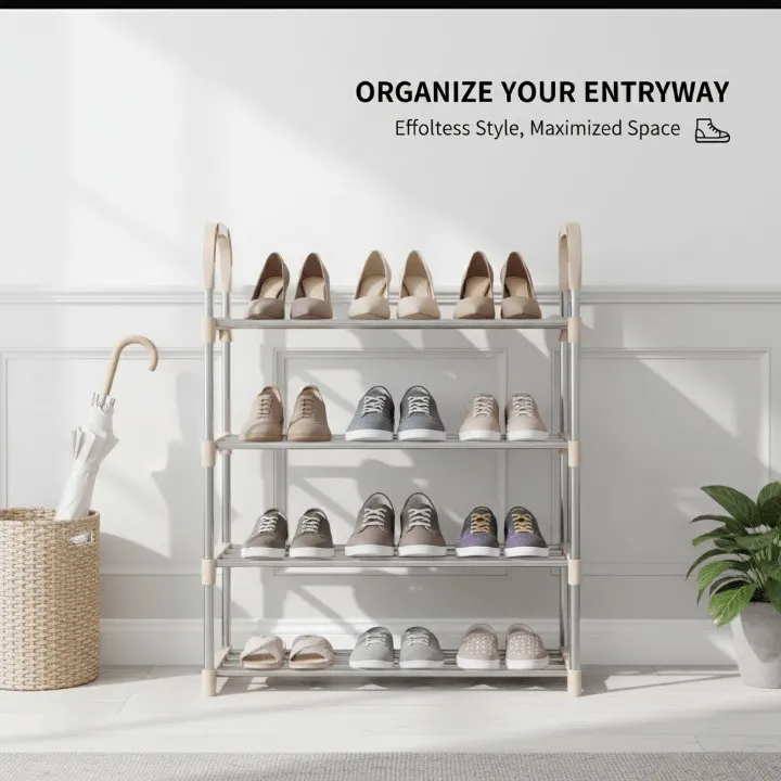 Étagère à chaussures 4 niveaux pour un rangement pratique et intérieur organisé