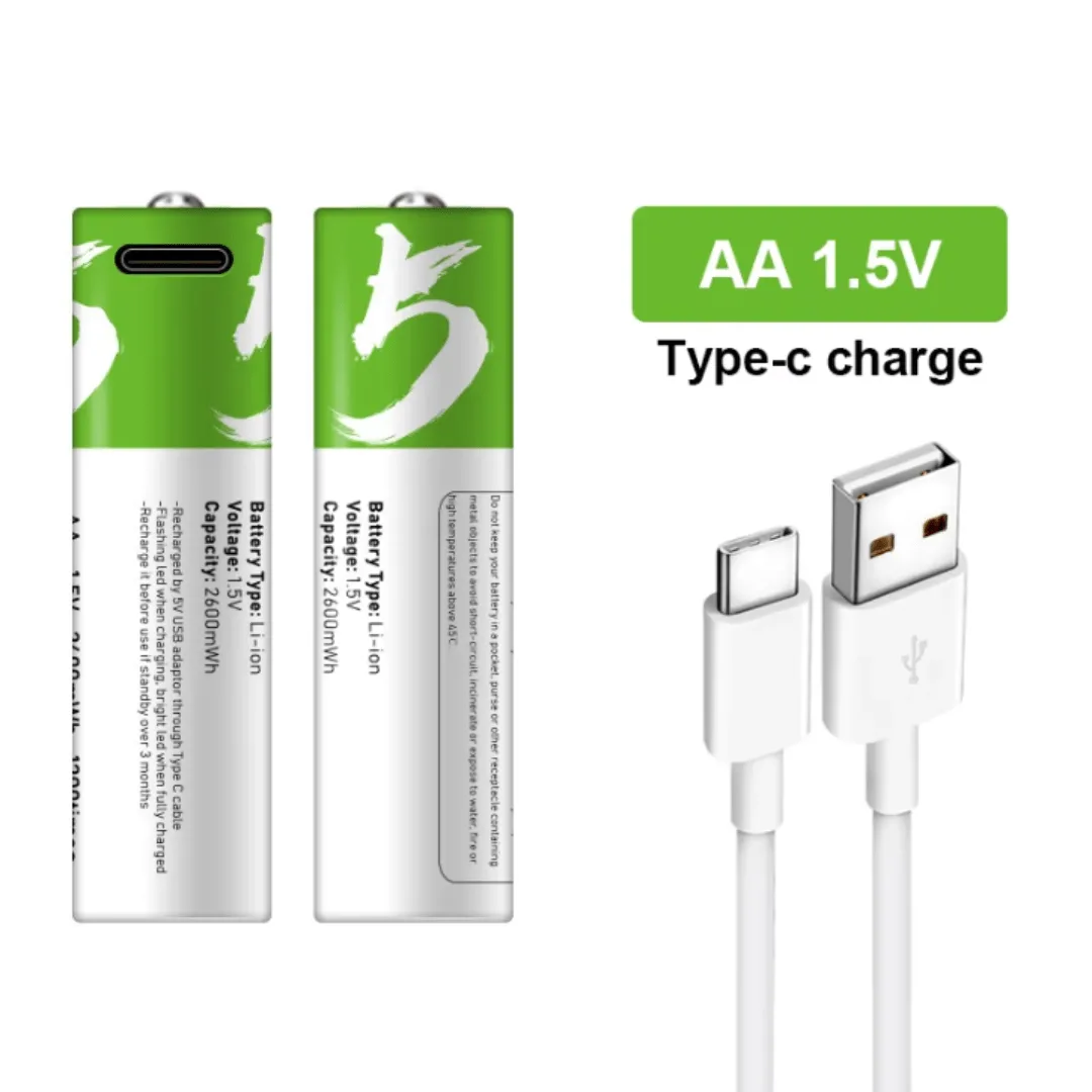 4 Batterie lithium-ion AA 1.5V 2600mWh rechargeable : pour télécommande, souris, ventilateur et jouet, câble inclus