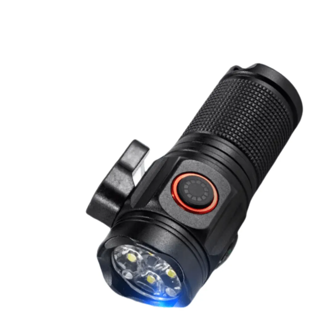 Lampe de poche portable LED, torche multifonction avec boussole et coupe-ceinture (métal)