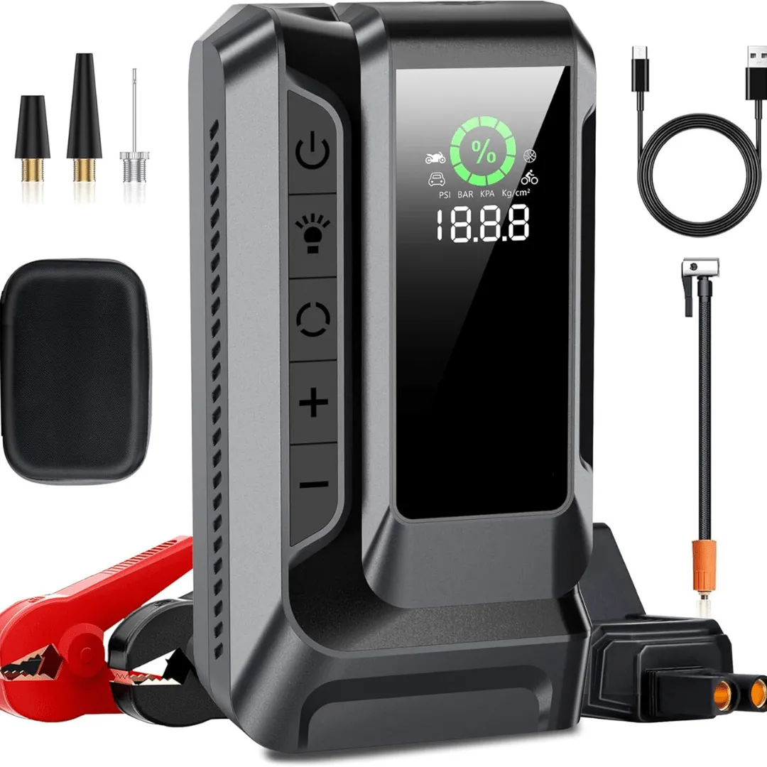 Démarreur de saut 12V pour voiture et camion avec compresseur intégré.