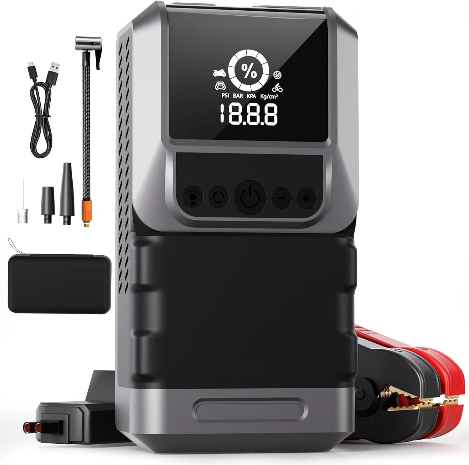 Démarreur de Batterie Portable 4-en-1, 2500A pour Voitures 12V