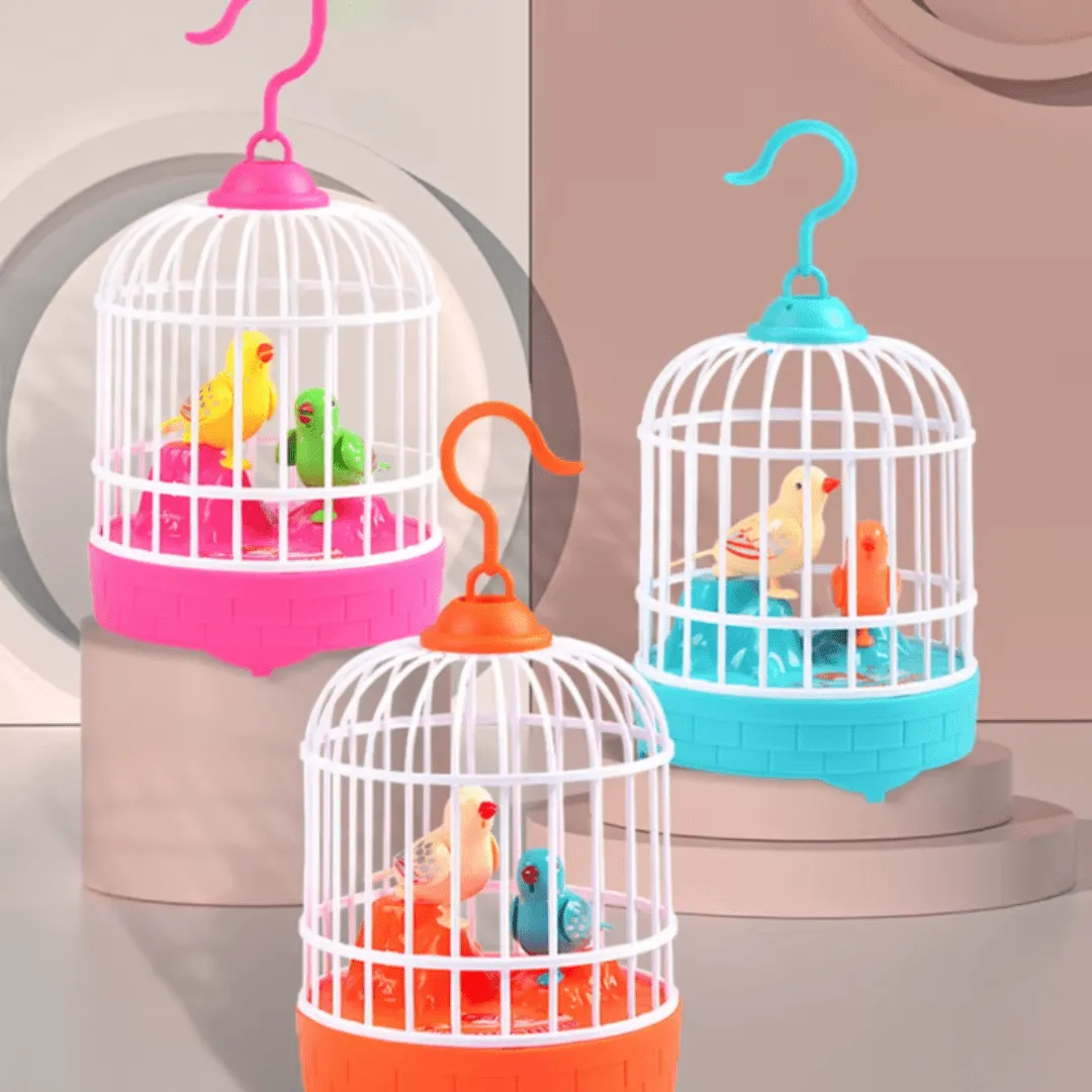 Ensemble de jouets de cage à oiseaux avec musique légère, qui répète ce que vous dites.