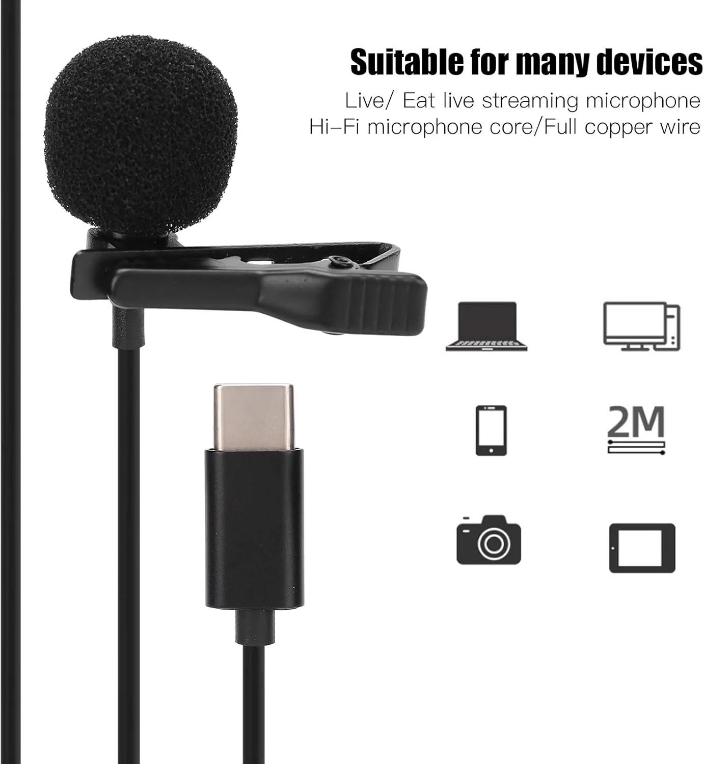 Microphone cravate UN-203 de 1,5 m - conçu pour les ports USB Type-C
