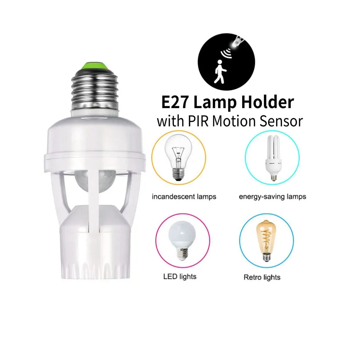 Capteur de Mouvement pour support de lampe E27  Pir pour salon et maison et jardin