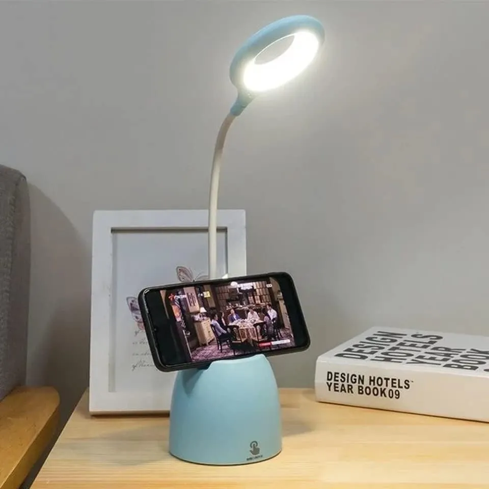 Lampe LED de Bureau Multifonction avec Porte-Stylo et Support pour Téléphone