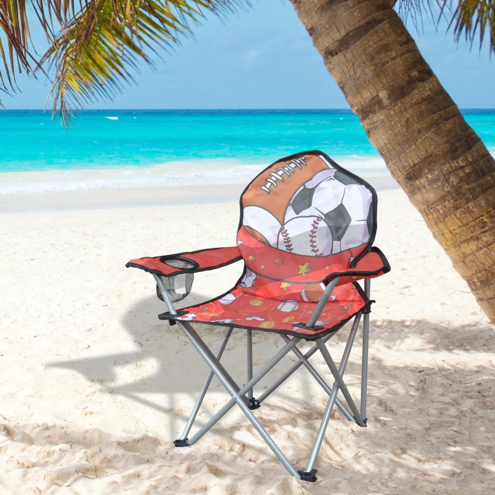 Chaise de Camping Pliable pour Enfants avec Porte-Boisson