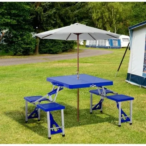 Table de Pique-Nique Pliante avec 4 Sièges Intégrés et Trou pour Parapluie pour jardin, salon