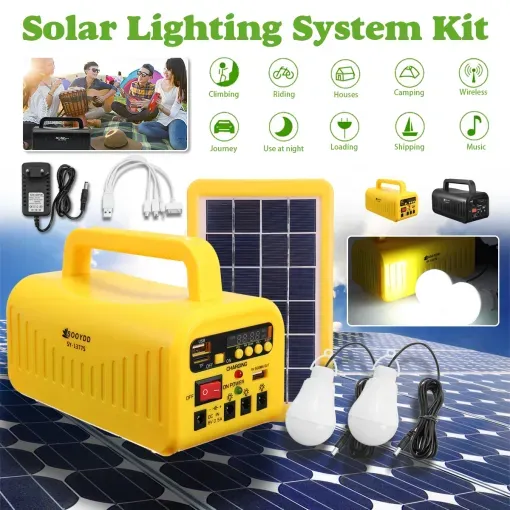 Kit Système de générateur solaire portable, deux lampes ,chargeur de téléphone, éclairage, radio, musique